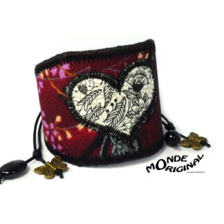 Bracelet manchette cœur en tissu japonais