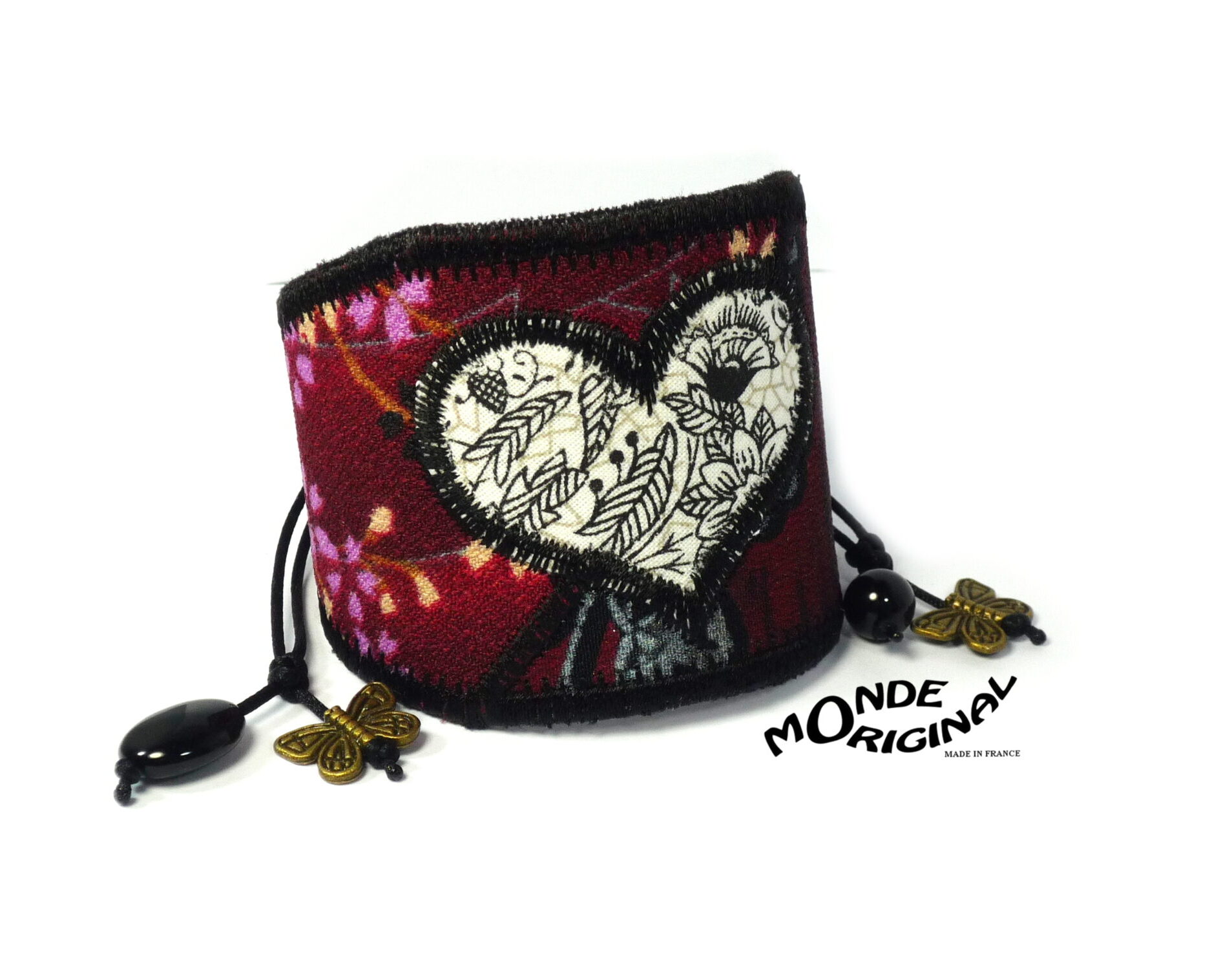 Bracelet manchette cœur en tissu japonais