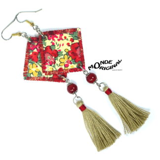 Boucles d'oreilles en tissu liberty rouges
