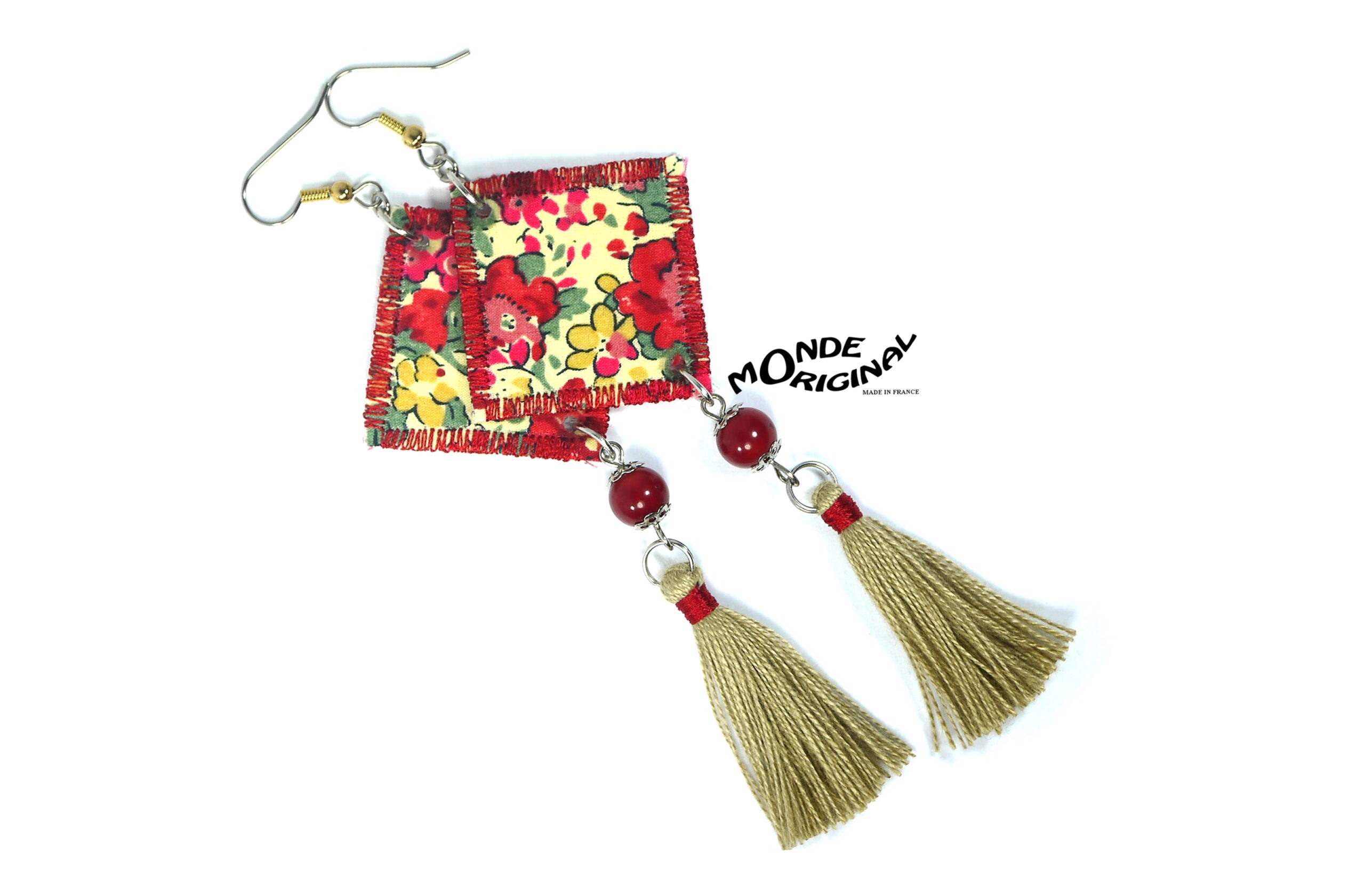 Boucles d'oreilles en tissu liberty rouges