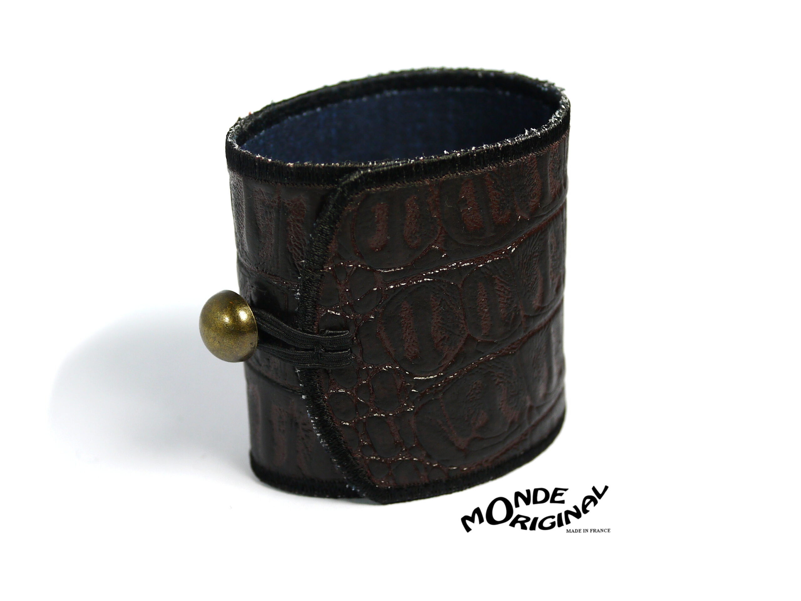 Bracelet manchette en tissu liberty et japonais brodé tons rouge-bleu – Image 3