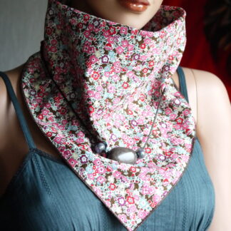 Foulard bandana écharpe en tissu japonais marron rose