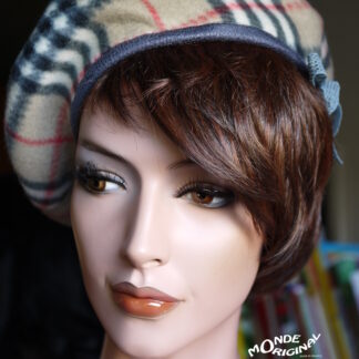 Béret en tissu tartan beige