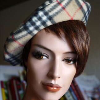 Béret en tissu tartan beige