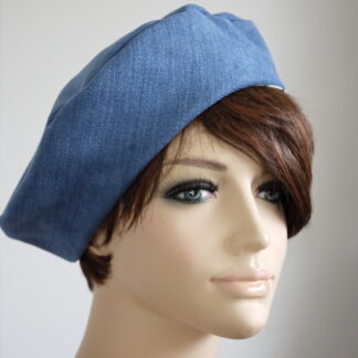 Béret bleu en tissu japonais et velours