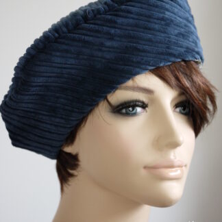 Béret bleu en tissu liberty et velours
