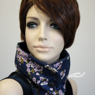 Snood boutonné bleu en tissu japonais