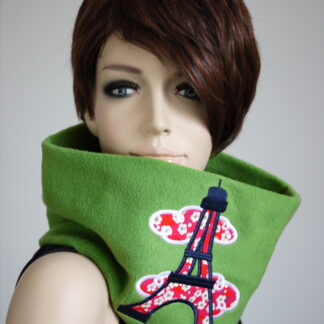 Snood en polaire vert Tour Eiffel brodé