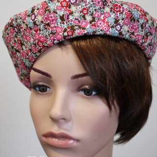 Béret rose en polaire et tissu japonais