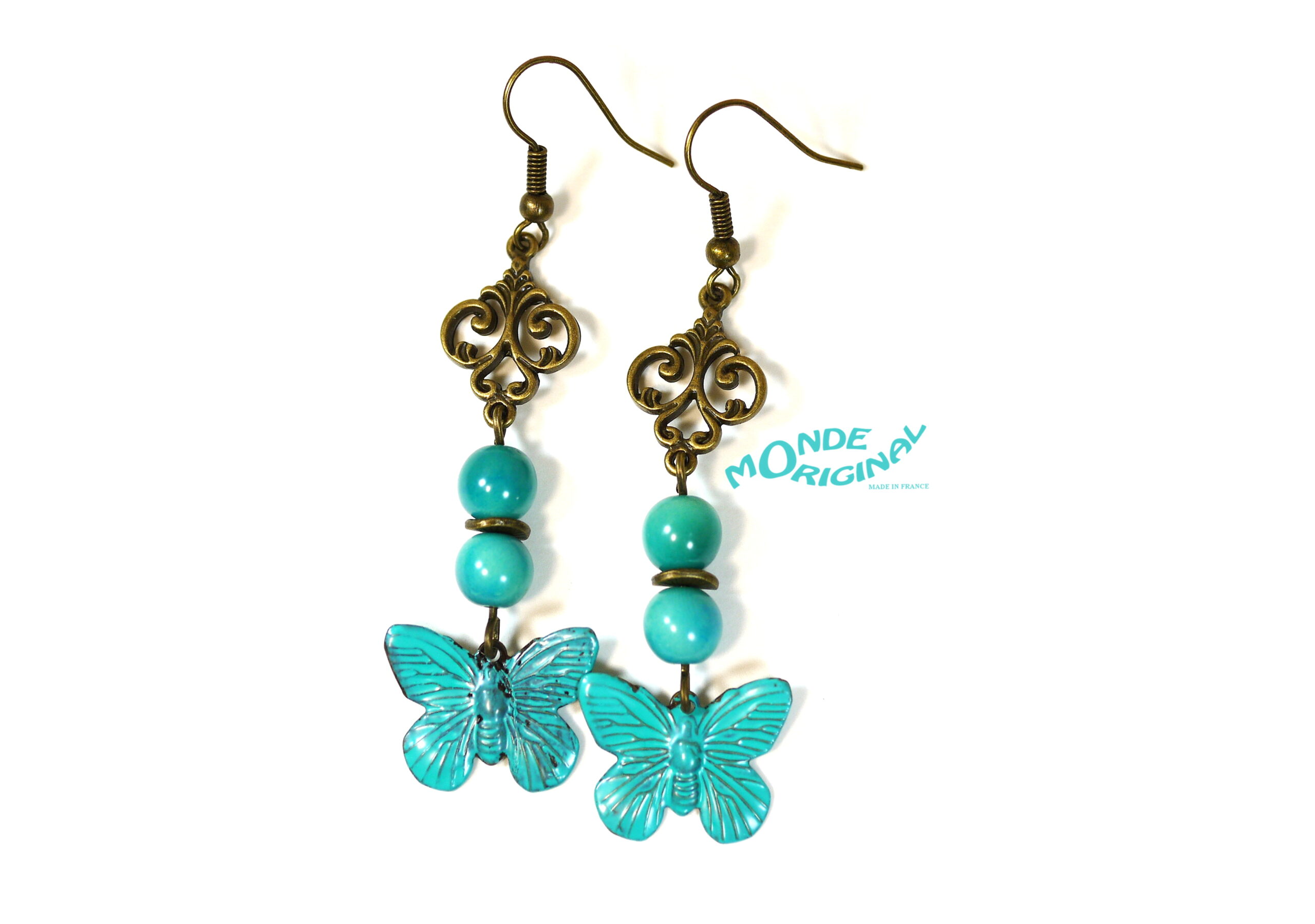 Boucles d'oreilles papillons turquoise – Image 2