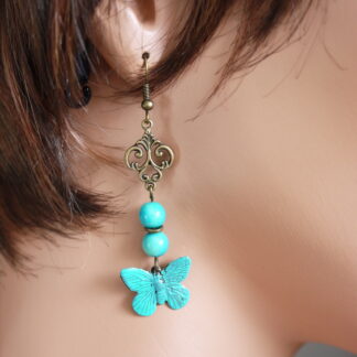 Boucles d'oreilles papillons turquoise
