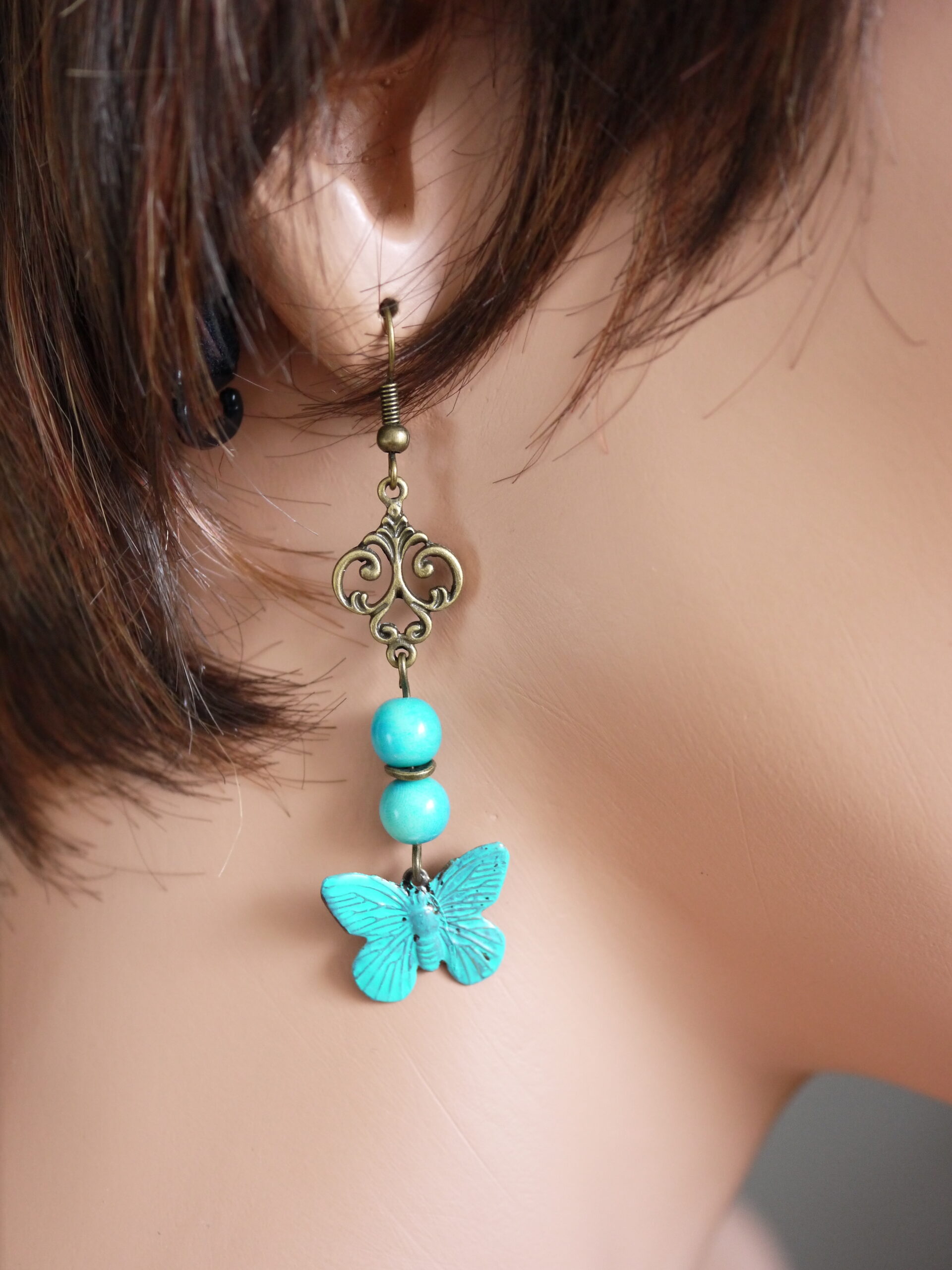 Boucles d'oreilles papillons turquoise