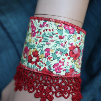 Bracelet manchette en cuir et tissu liberty Tatum