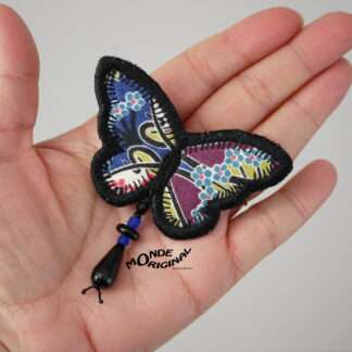 Broche brodée papillon en tissu liberty, Broche textile papillon