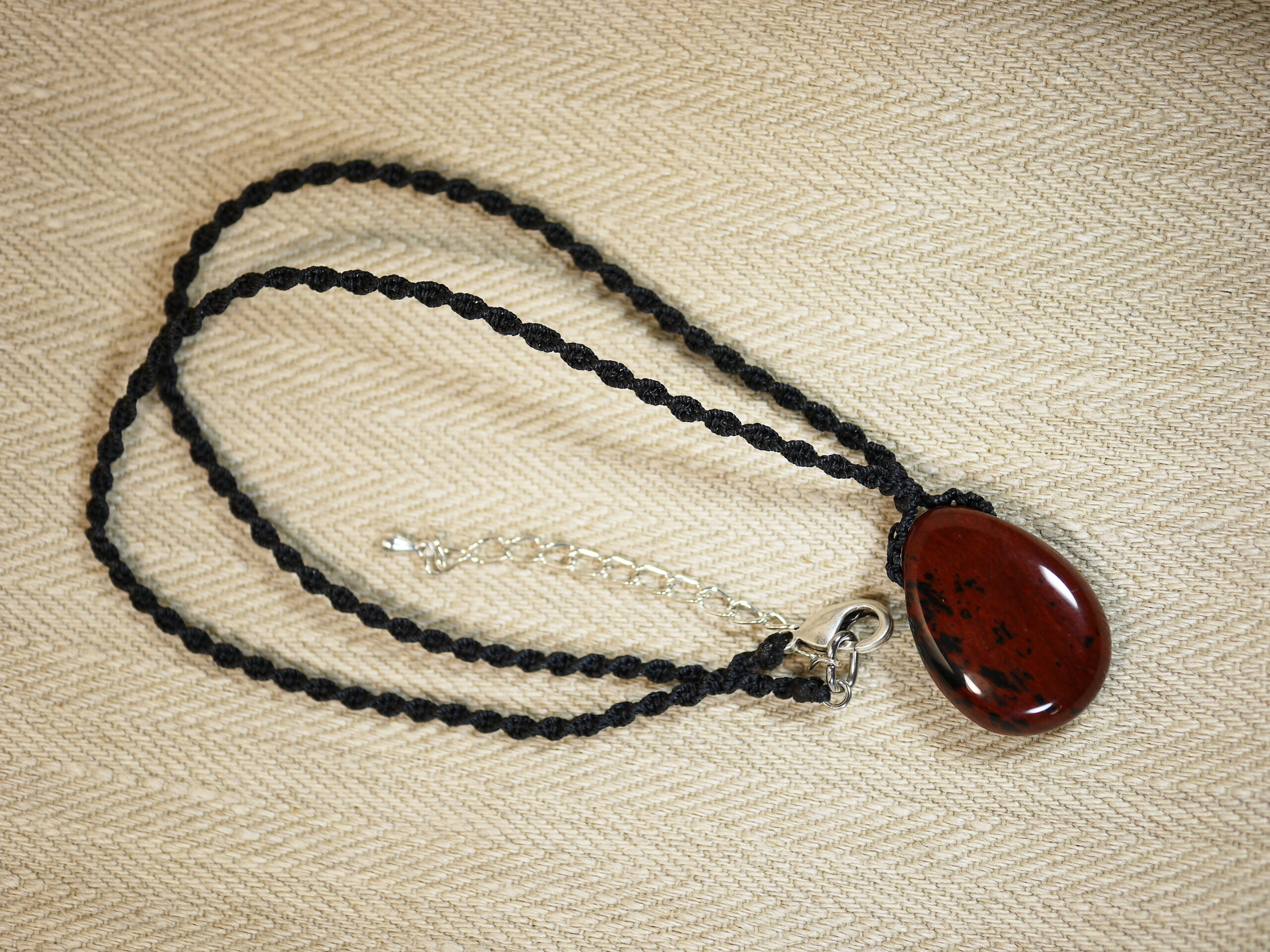 Collier pendentif en obsidienne acajou, Collier unisex, Collier pierre naturelle, Collier rouge – Image 2