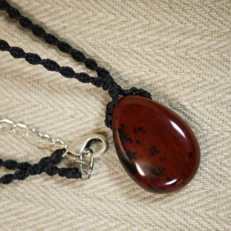 Collier pendentif en obsidienne acajou, Collier unisex, Collier pierre naturelle, Collier rouge