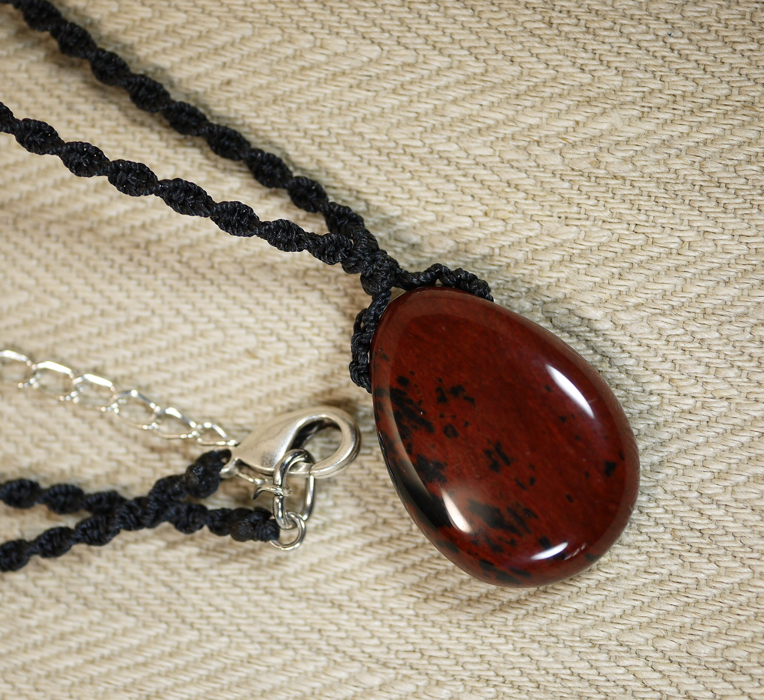 Collier pendentif en obsidienne acajou, Collier unisex, Collier pierre naturelle, Collier rouge