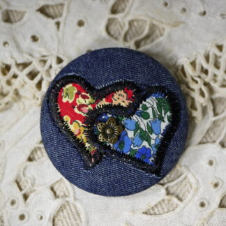 Broche brodée toi et moi coeurs , broche en tissu brodée, broche textile