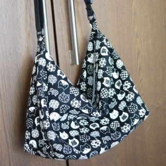 Sac bandoulière en tissu japonais noir petits chats