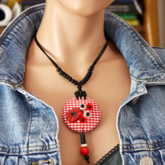 Collier artisanal rouge, collier en tissu japonais, collier fait main en tissu